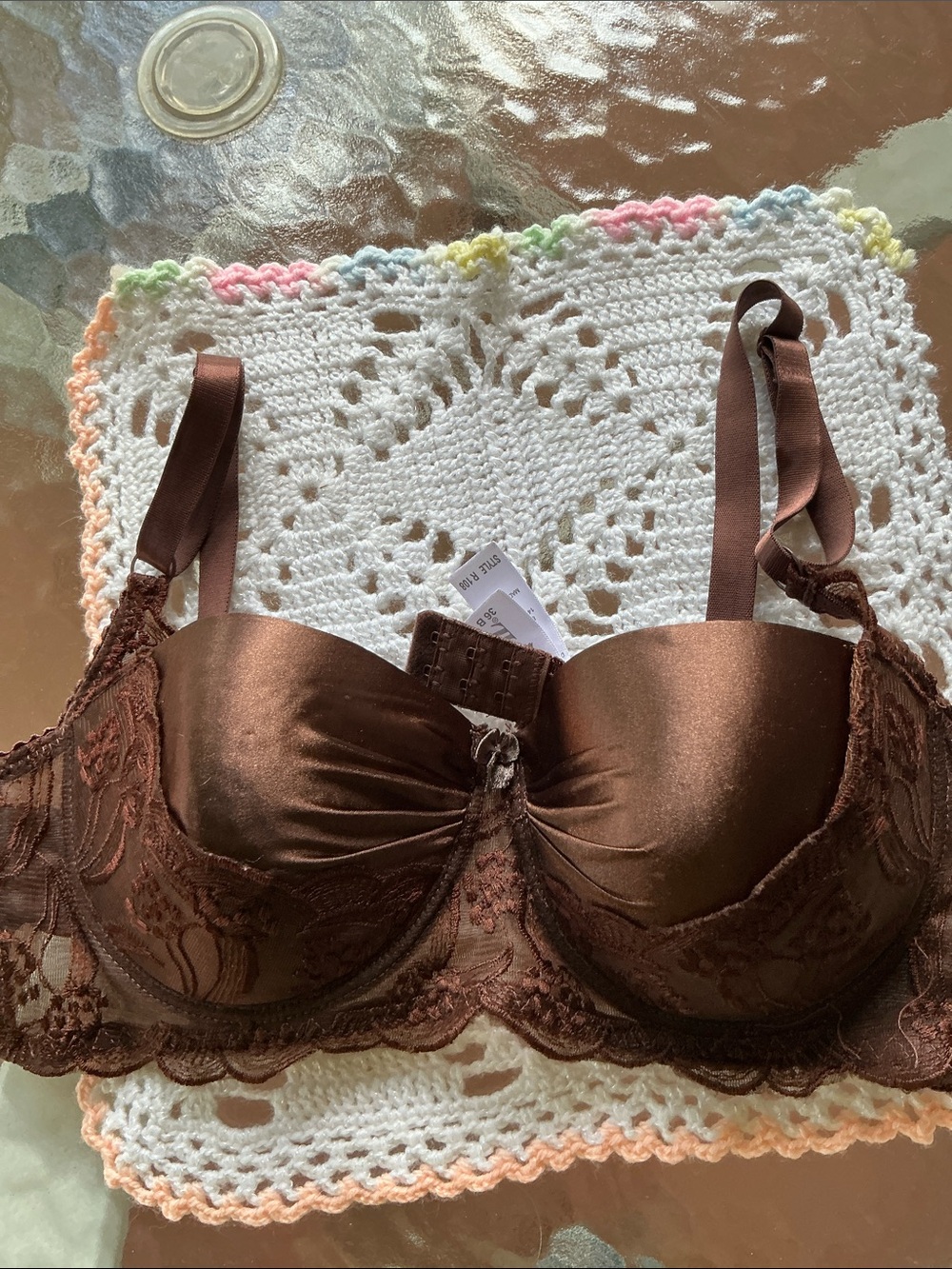 Carnival Women’s Brown Satin/Lace Floral Padded  Bra  Size 36B